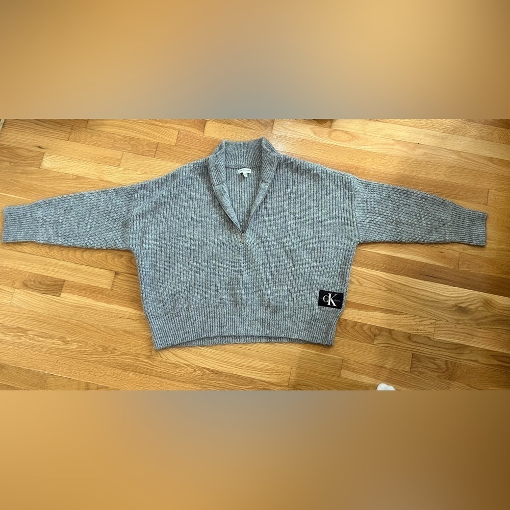 Calvin Klein Jeans Sweater 3/4 Zip Boxy Knit Logo Spellout Chunky Pullover Sz XL